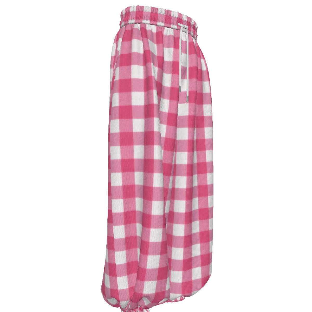 Pink Gingham Check Unisex Lantern Pants | Retro Barbie Plaid Print