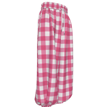 Pink Gingham Check Unisex Lantern Pants | Retro Barbie Plaid Print