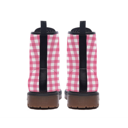 Pink Gingham Check Men's Martin Short Boots | Retro Barbie Plaid Print