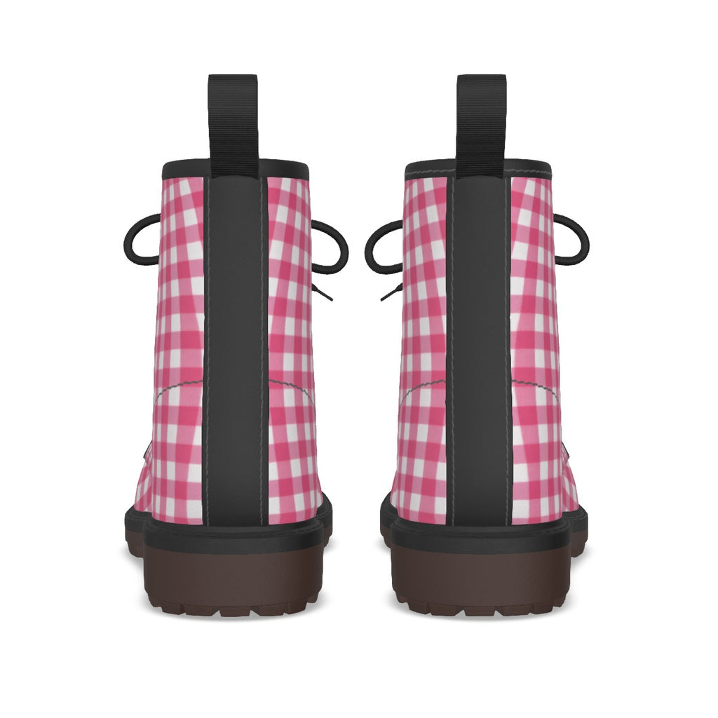 Pink Gingham Combat Boots