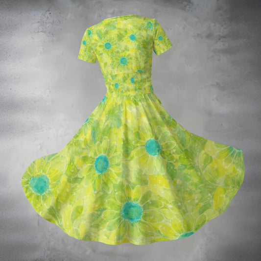 Green floral dress on a gray background
