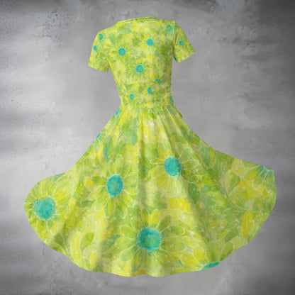 Green floral dress on a gray background