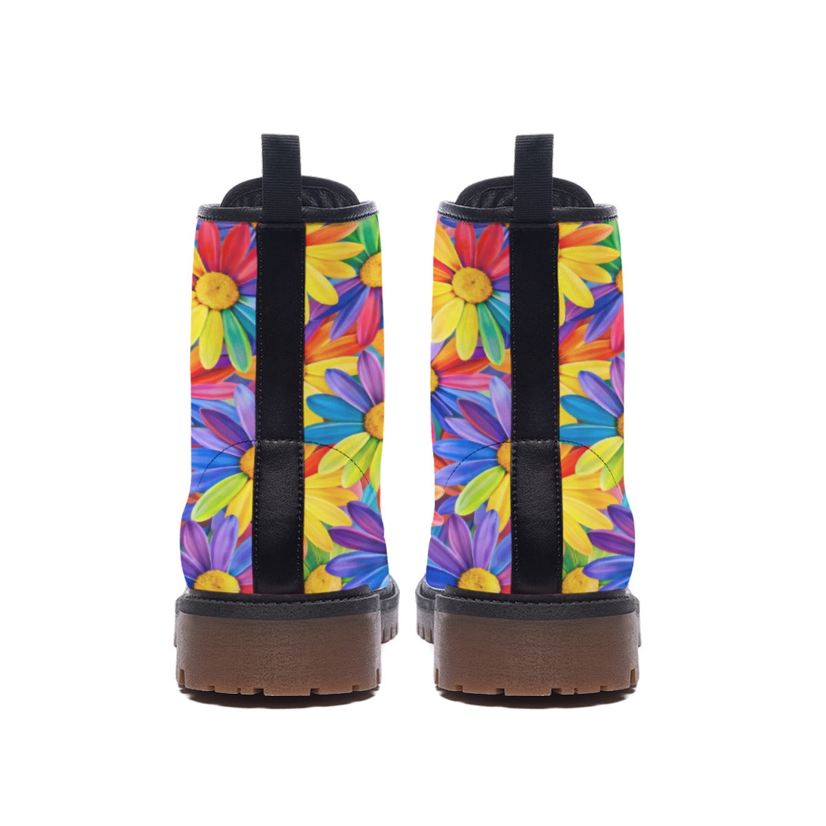 Rainbow Sunflower Burst Men's Martin Short Boots | Colorful Daisy Floral Print