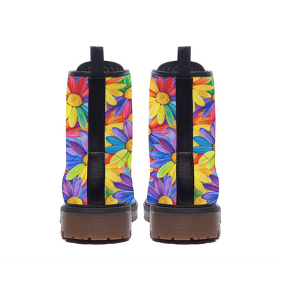 Rainbow Sunflower Burst Men's Martin Short Boots | Colorful Daisy Floral Print