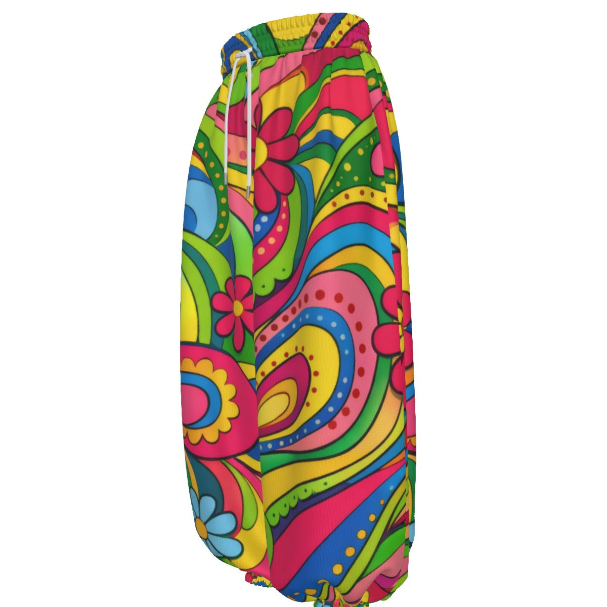 Groovy Paisley Floral Unisex Lantern Pants | 70s Rainbow Swirl Print