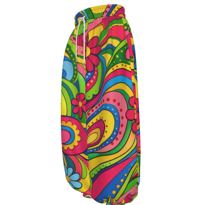 Groovy Paisley Floral Unisex Lantern Pants | 70s Rainbow Swirl Print