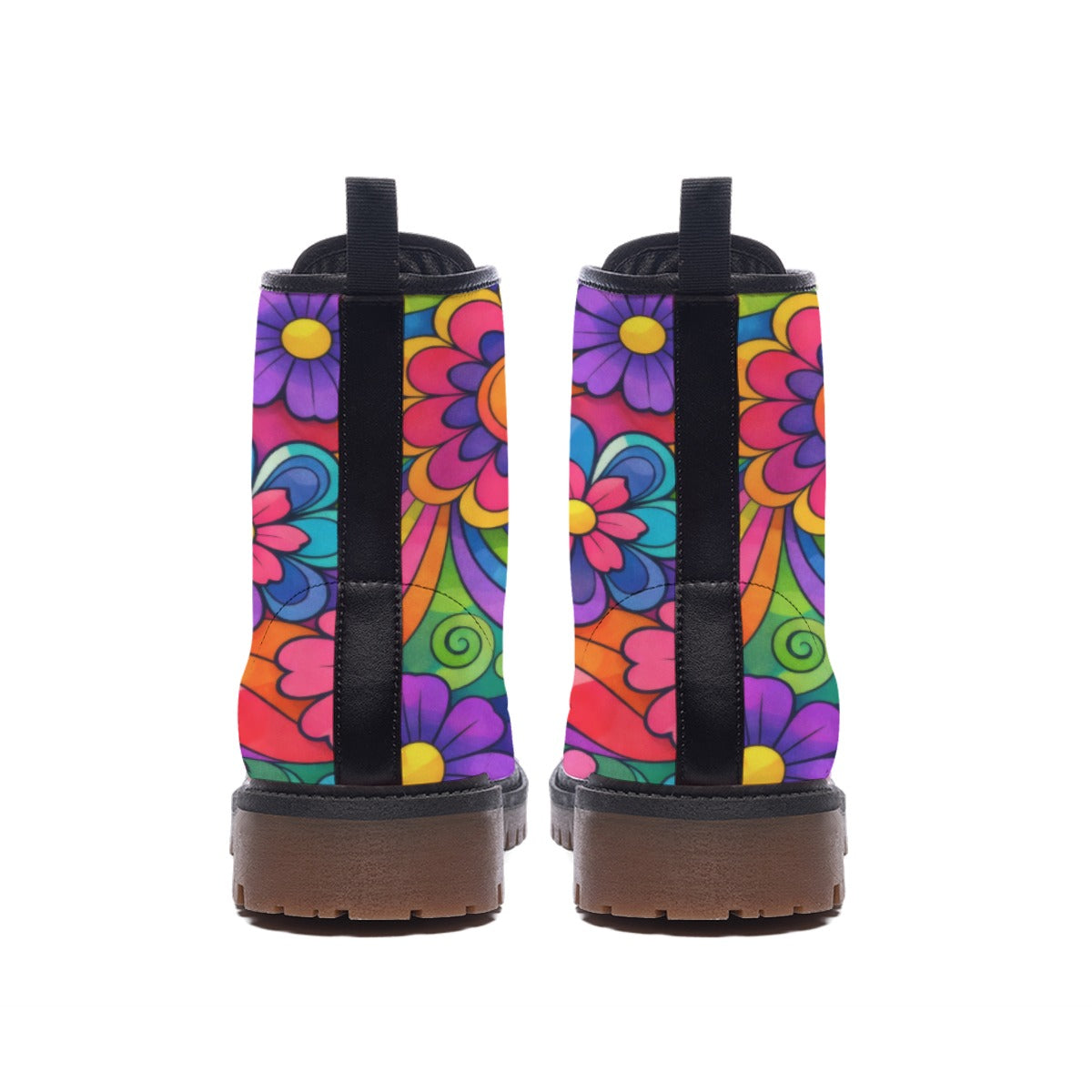 Rainbow Wave Flower Power Men's Martin Short Boots | 70s Psychedelic Groovy Print