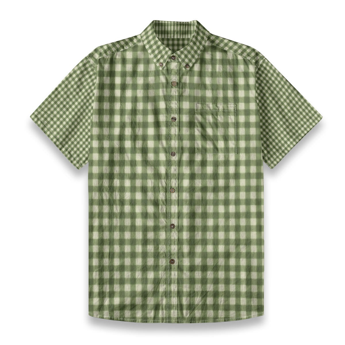 Green Gingham Check Hawaiian Shirt