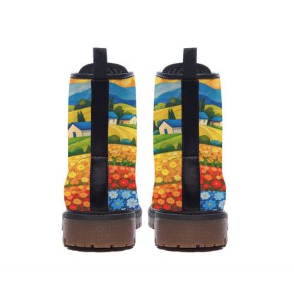 Flower Field Landscape Men's Martin Short Boots | Artistic Countryside Print