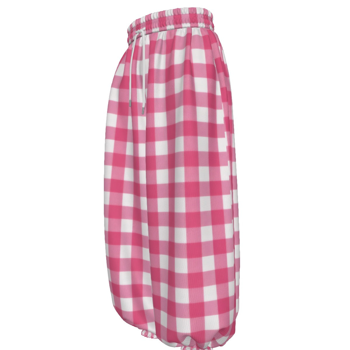 Pink Gingham Check Unisex Lantern Pants | Retro Barbie Plaid Print