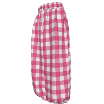 Pink Gingham Check Unisex Lantern Pants | Retro Barbie Plaid Print