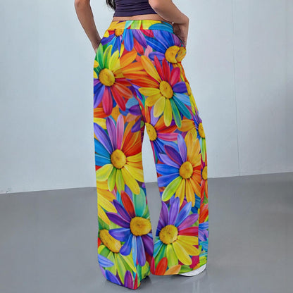 Rainbow Daisy Burst Women's Casual Pants | Colorful Sunflower Floral Print