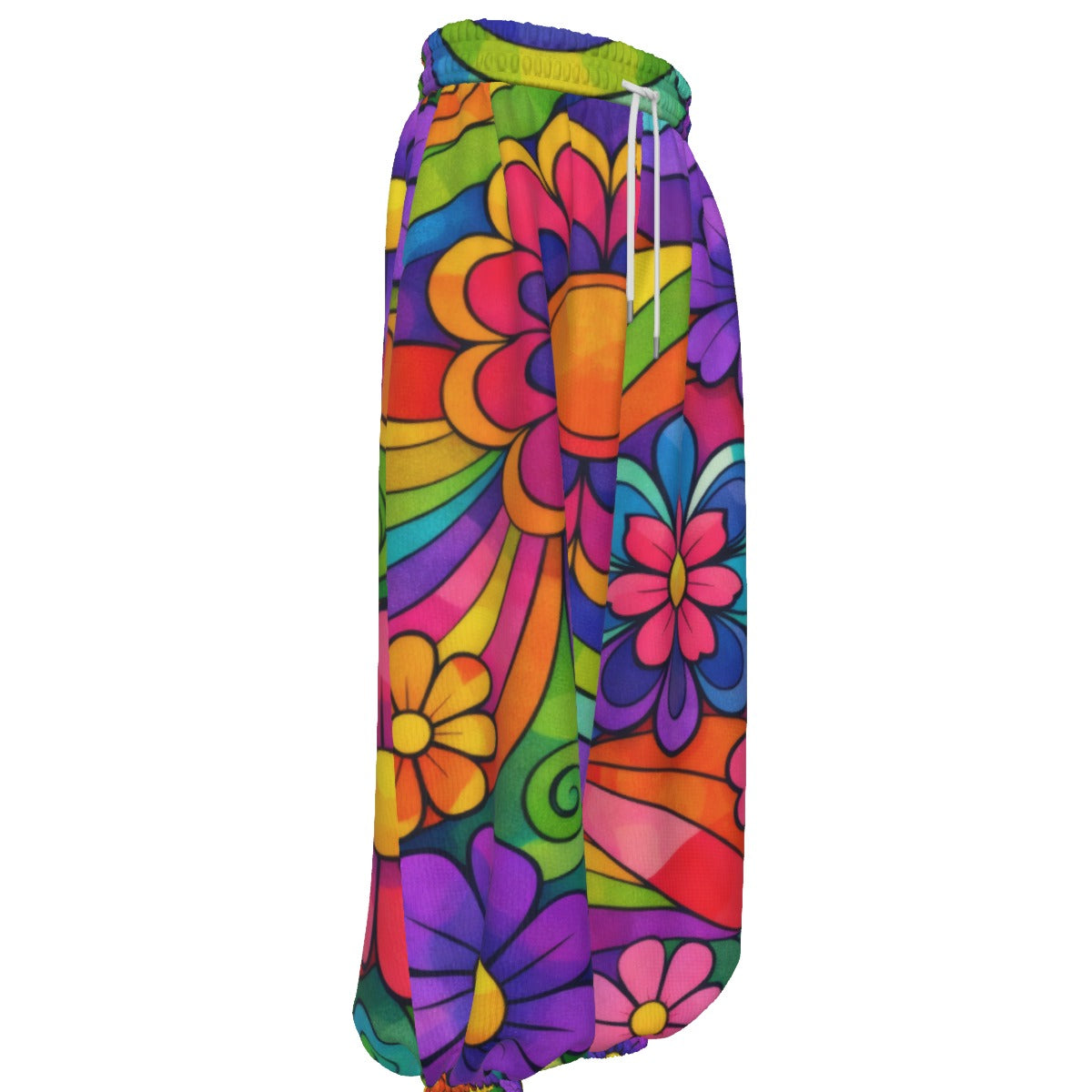 Rainbow Flower Power Unisex Lantern Pants | 70s Groovy Floral Print