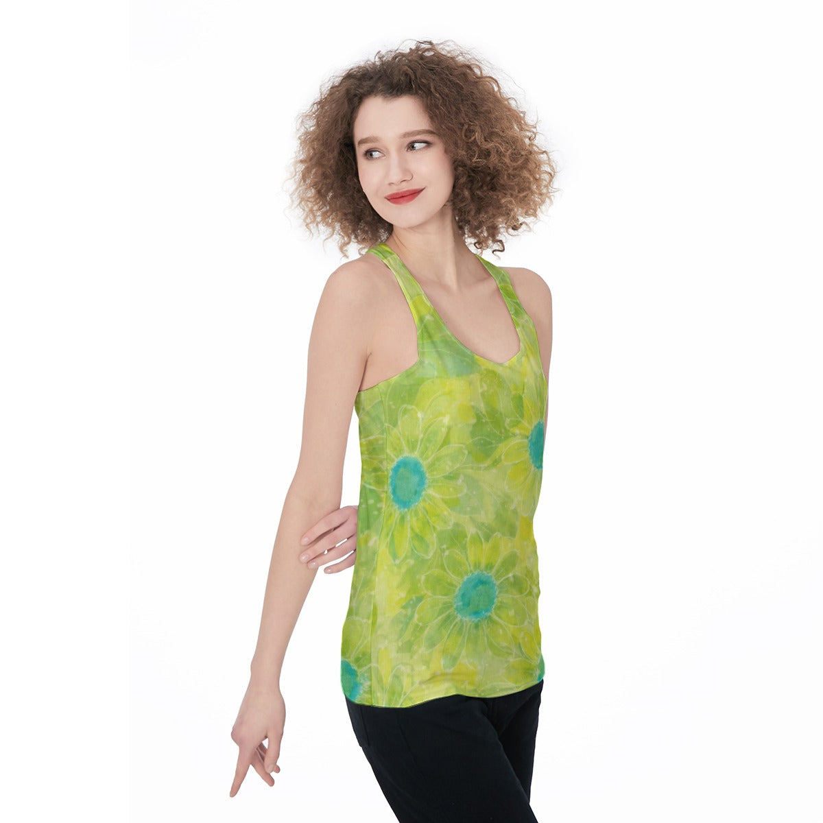 60s Vintage Lime Green Floral Racerback Tank Top All-Over Print Women's Racerback Tank Top