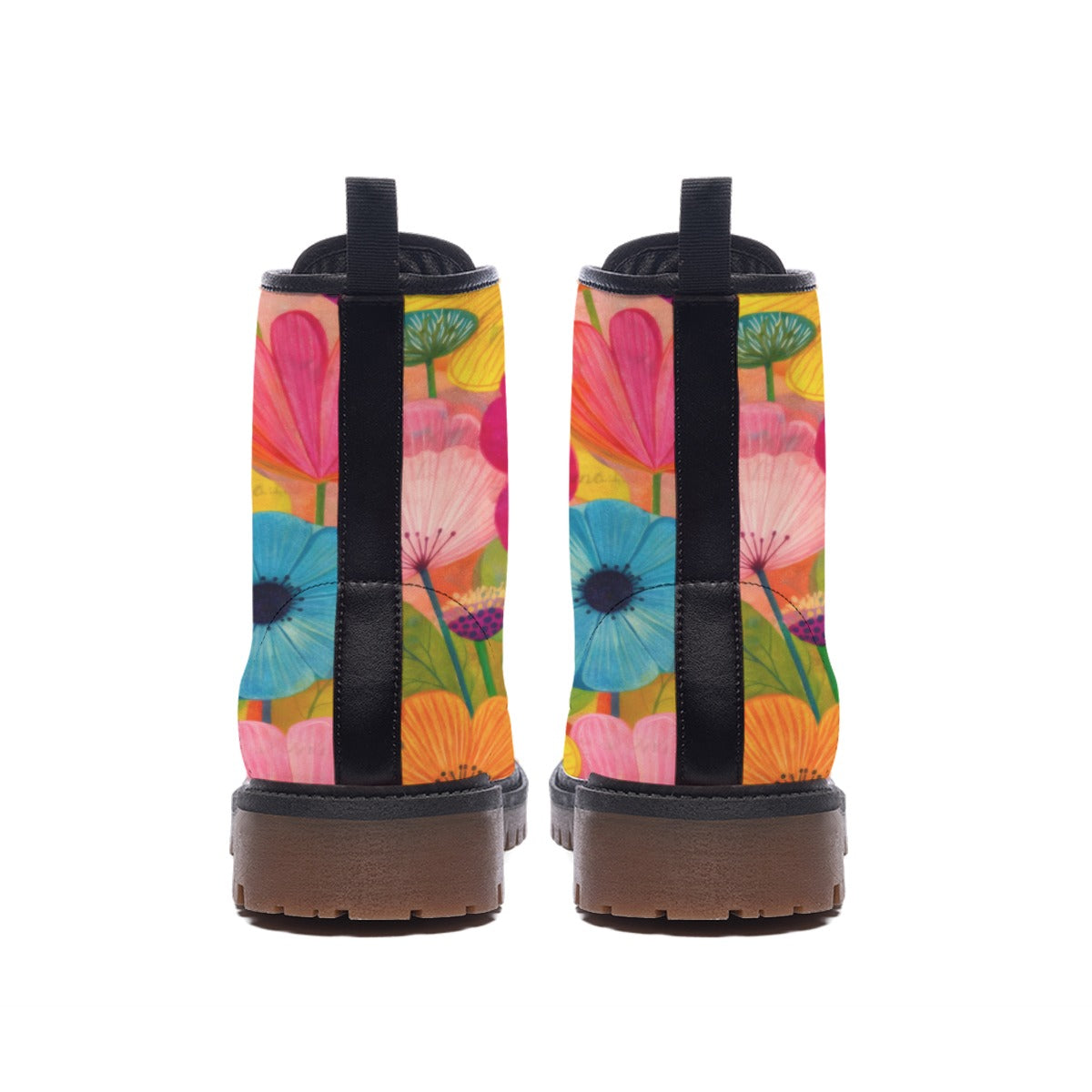 Watercolor Gerbera Daisy Men's Martin Short Boots | Pink Yellow Blue Floral Print