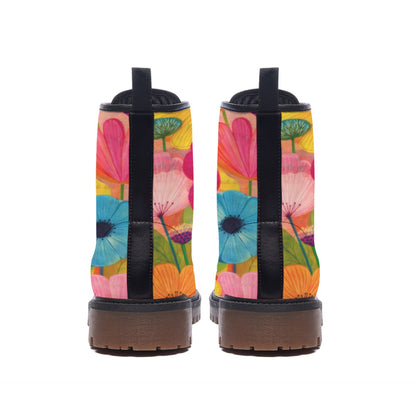 Watercolor Gerbera Daisy Men's Martin Short Boots | Pink Yellow Blue Floral Print