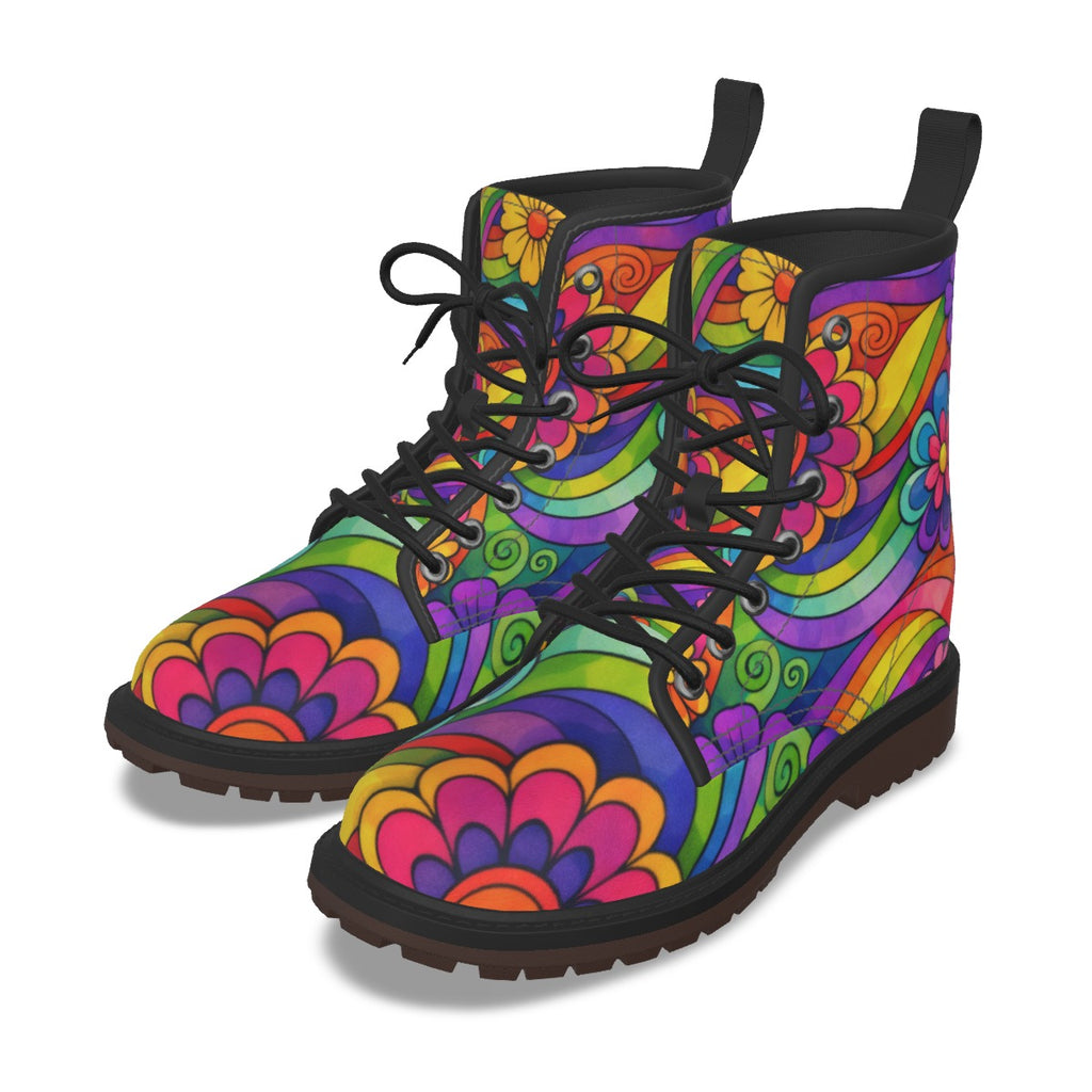 Rainbow Wave Flower Power Men's Martin Boots