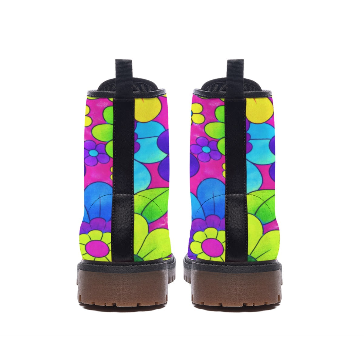 Bold Pop Art Floral Men's Martin Short Boots | 60s Mod Pink Purple Blue Print