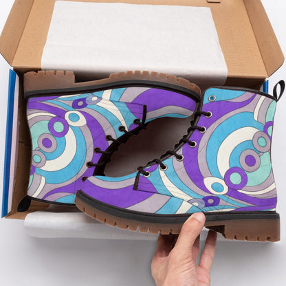 Retro Wave Swirl Men's Martin Short Boots | 60s Mod Purple Blue Geometric Print
