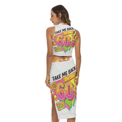Groovy 60s Retro Pop Art Crop Top & Skirt Set All-Over Print Women's Tank Top & Split High Skirt Set