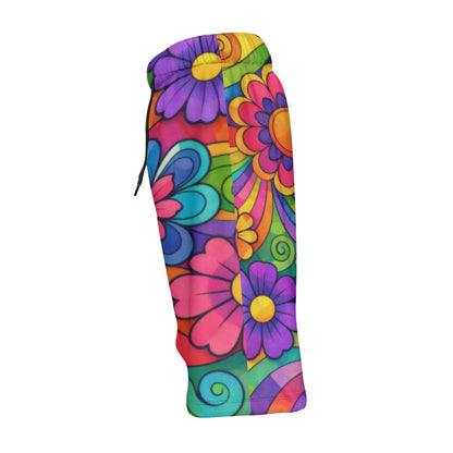 70s Rainbow Flower Power Men's Beach Shorts | All-Over Print With Lining