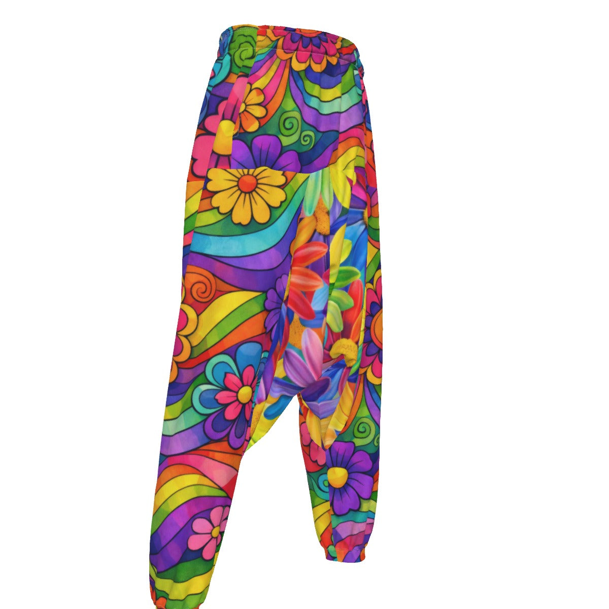 Rainbow Flower Power Men's Harem Pants | 70s Groovy Floral Print