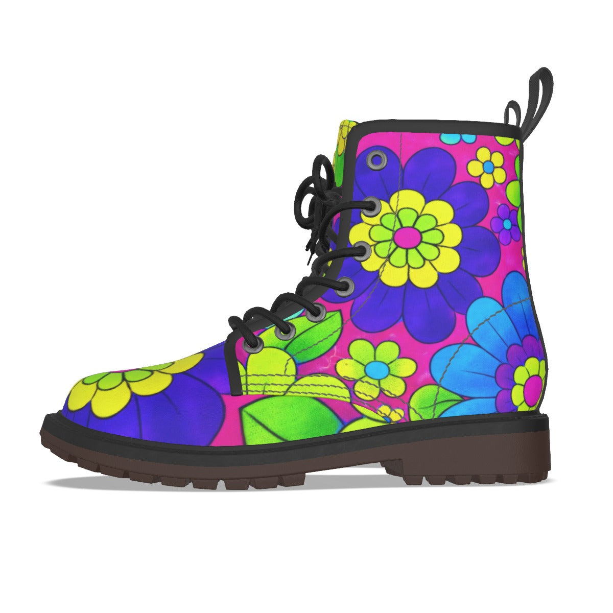 Neon Flower Power Combat Boots