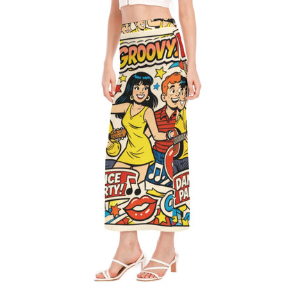 Groovy 60s Retro Comic Pop Art Apparel All-Over Print Women's Side Slit Skirt