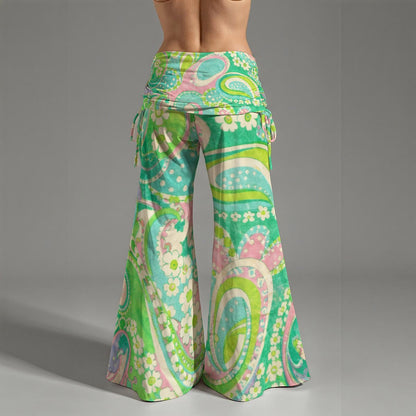 Groovy 70s Retro Psychedelic Wide Leg Pants All-Over Print Women's High Waist Wide Leg Pants