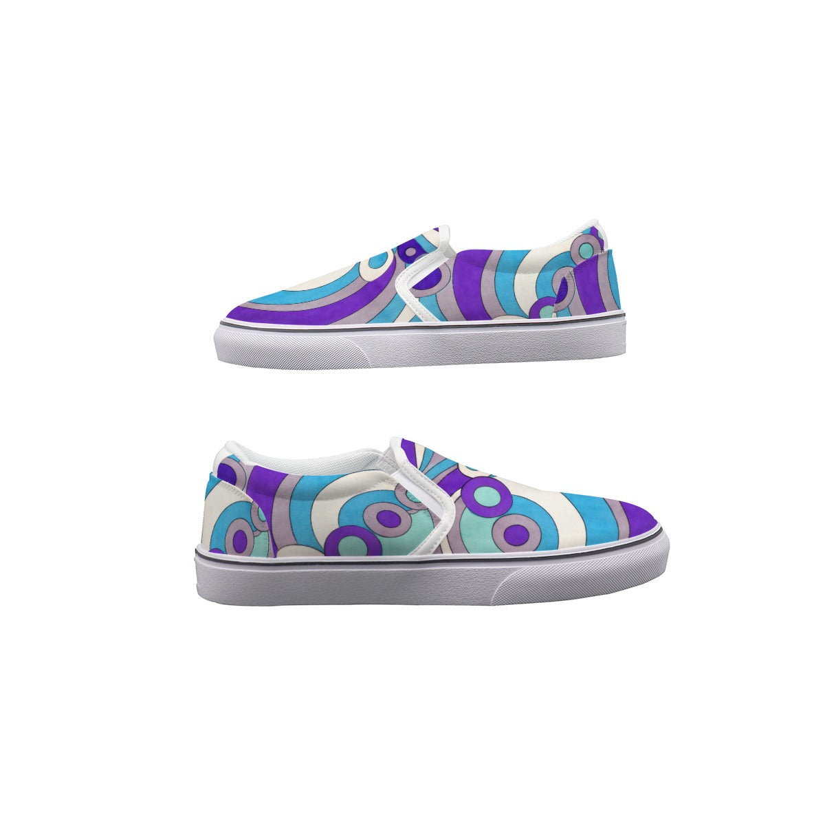 60s Mod Op-Art Circles Men's Slip On Sneakers | All-Over Print