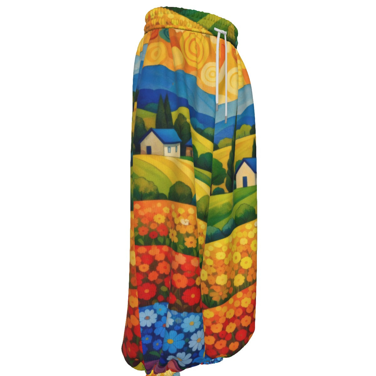 Flower Field Landscape Unisex Lantern Pants | Artistic Countryside Print
