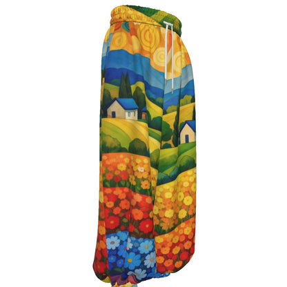 Flower Field Landscape Unisex Lantern Pants | Artistic Countryside Print