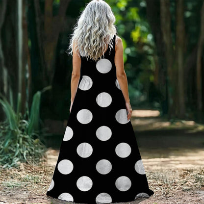 Blue Tropical Leaf Maxi Dress — Bold Botanical Print Sleeveless