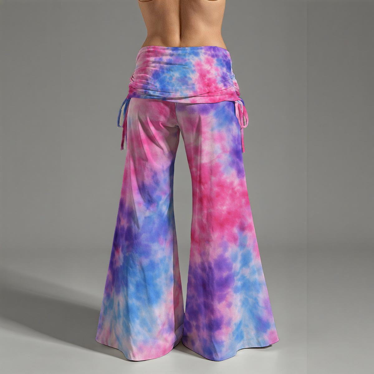 Groovy 70s Hippie Tie-Dye Wide Leg Pants All-Over Print Women's High Waist Wide Leg Pants