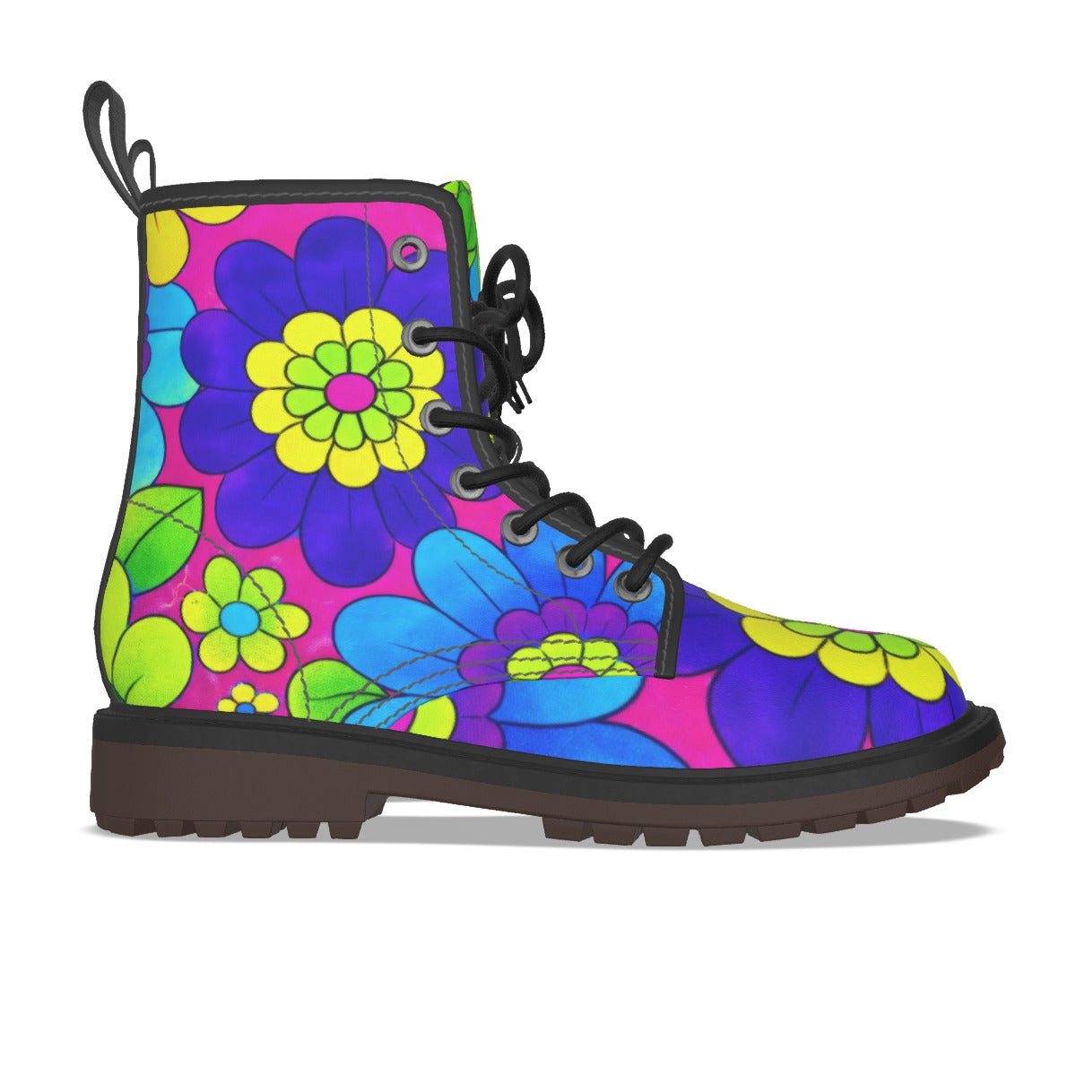 Neon Flower Power Combat Boots