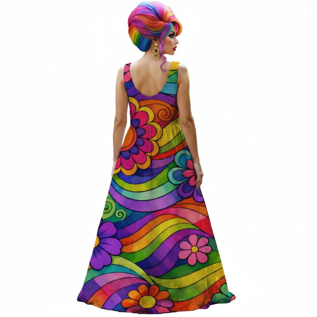 Rainbow Wave Flower Power Dress