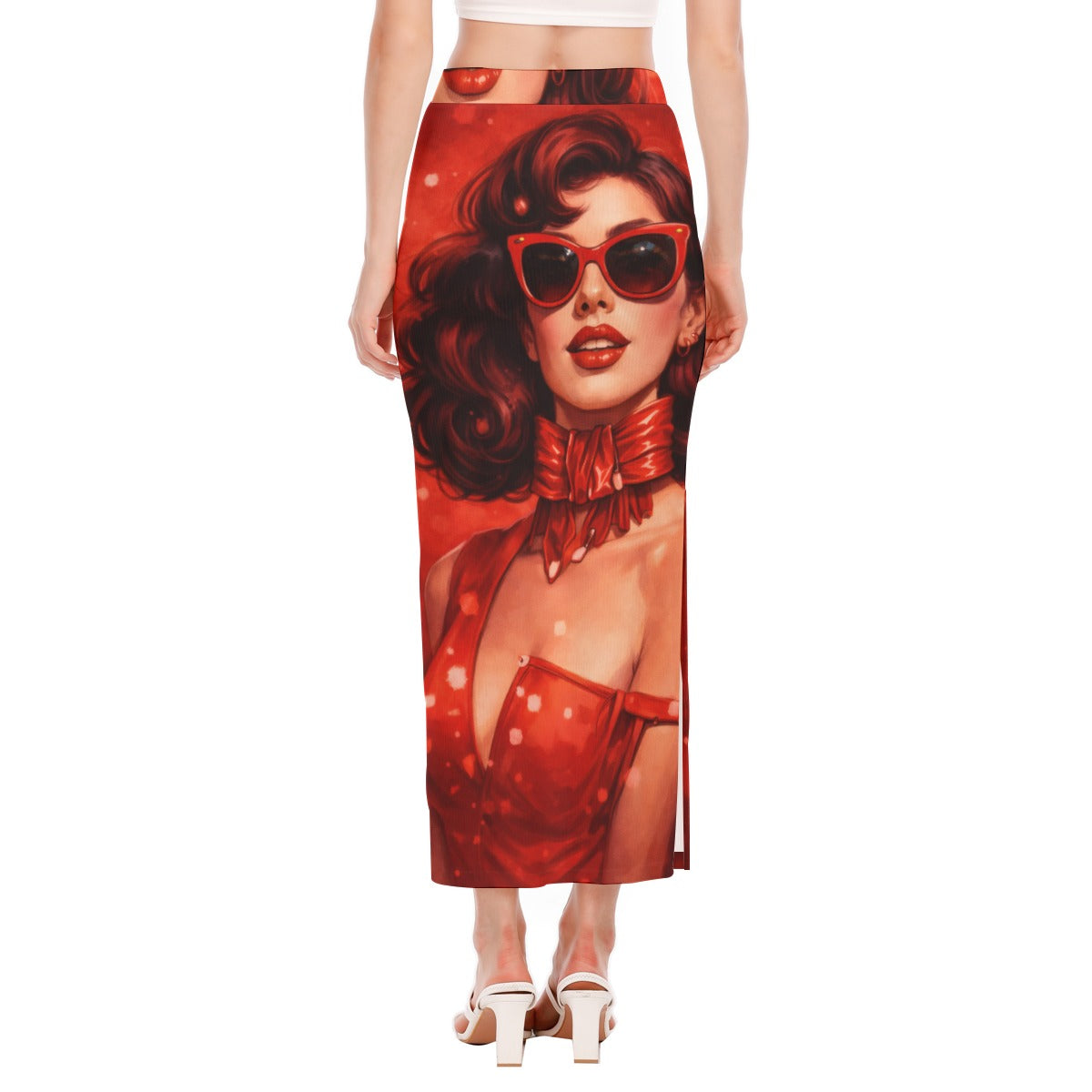 Vintage 60s Retro Red Pin-Up Girl Apparel All-Over Print Women's Side Slit Skirt