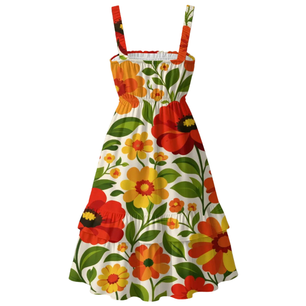Vintage Poppy Garden Ruffle Dress