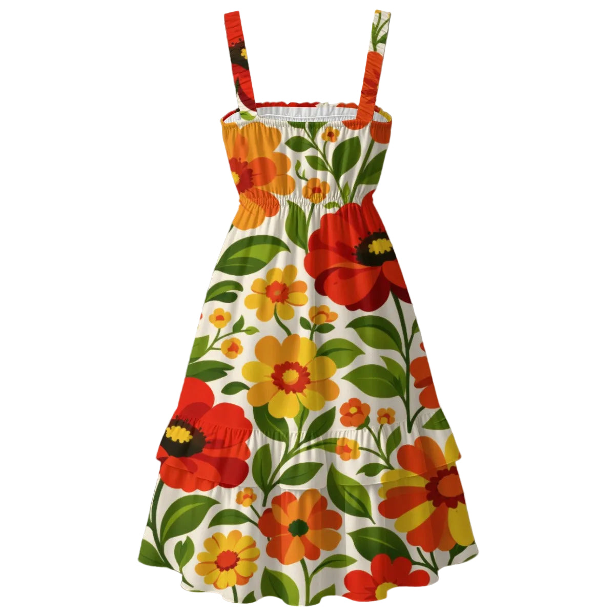 Vintage Poppy Garden Ruffle Dress