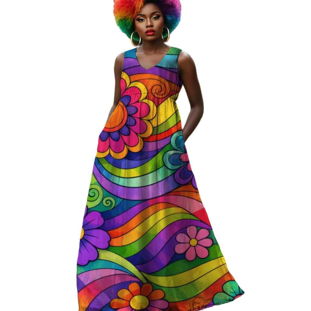 Rainbow Wave Flower Power Dress