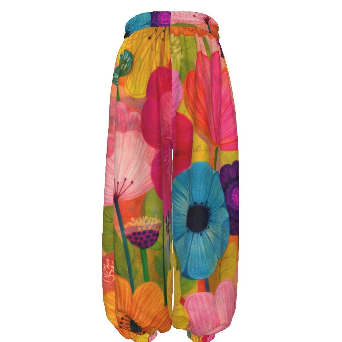 Painted Garden Floral Unisex Lantern Pants | Artistic Wildflower Oil Print