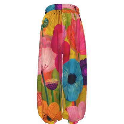 Painted Garden Floral Unisex Lantern Pants | Artistic Wildflower Oil Print