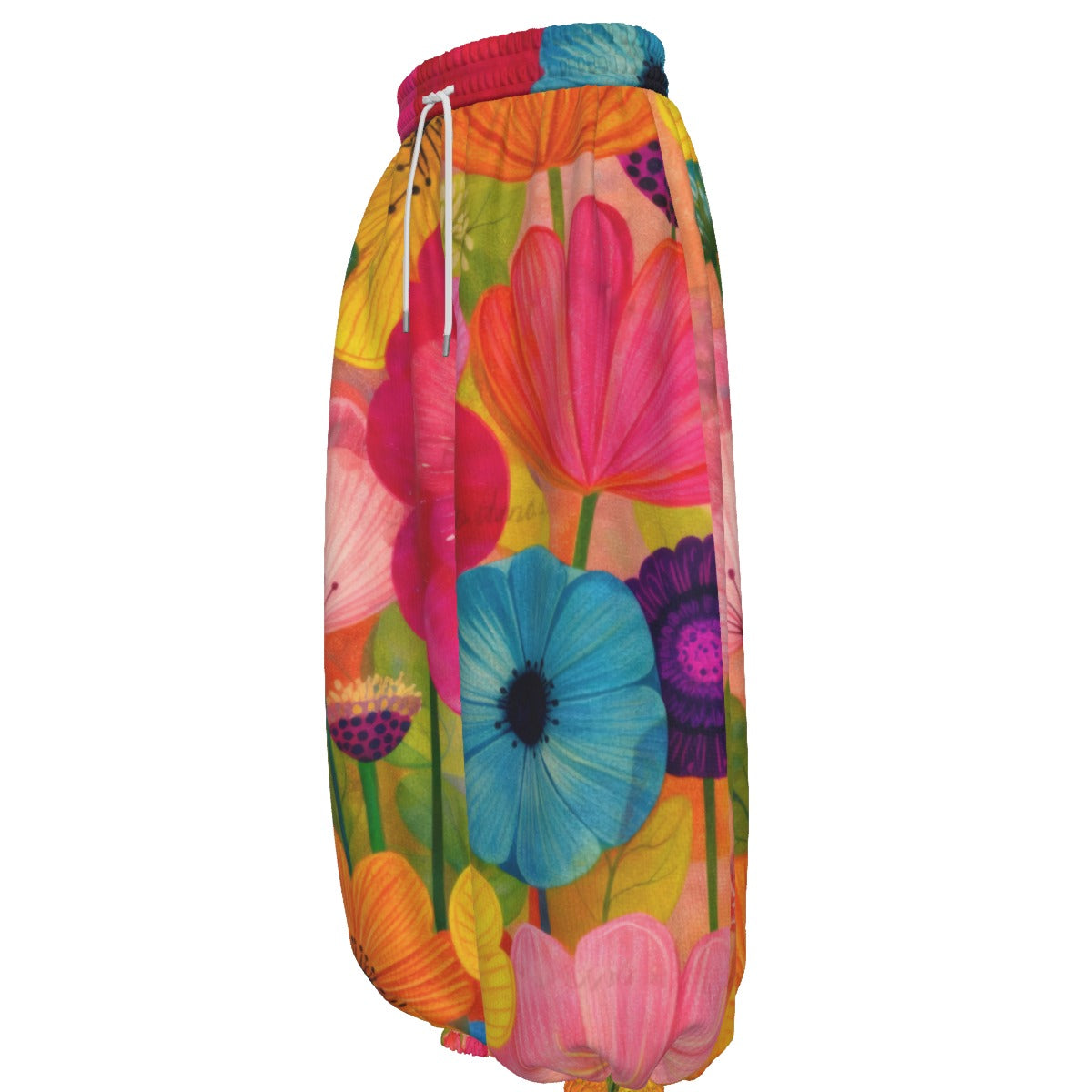 Painted Garden Floral Unisex Lantern Pants | Artistic Wildflower Oil Print