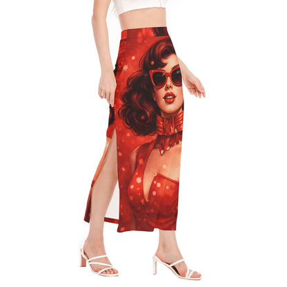 Vintage 60s Retro Red Pin-Up Girl Apparel All-Over Print Women's Side Slit Skirt