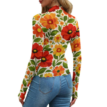 60s Retro Floral Women's Mesh T-Shirt | All-Over Print Long Sleeve