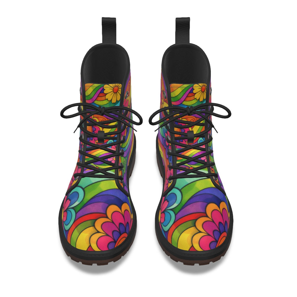 Rainbow Wave Flower Power Men's Martin Boots