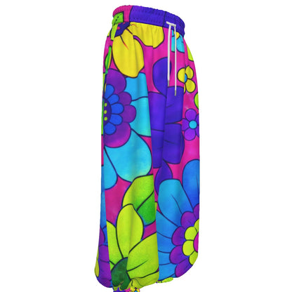 Bold Pop Art Floral Unisex Lantern Pants | 60s Mod Pink Purple Blue Print