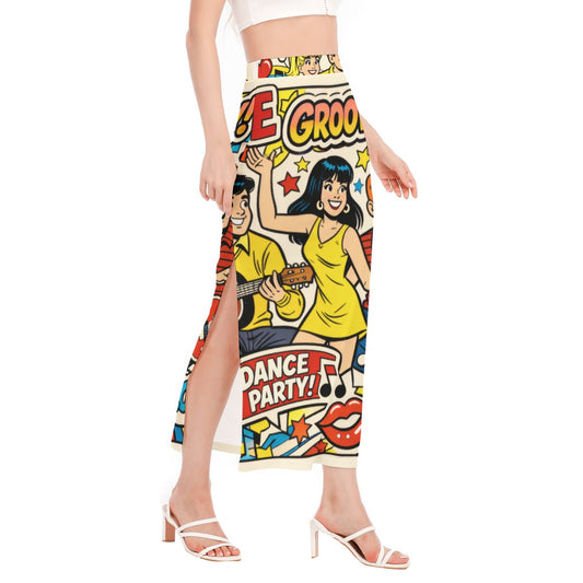 Groovy 60s Retro Comic Pop Art Apparel All-Over Print Women's Side Slit Skirt