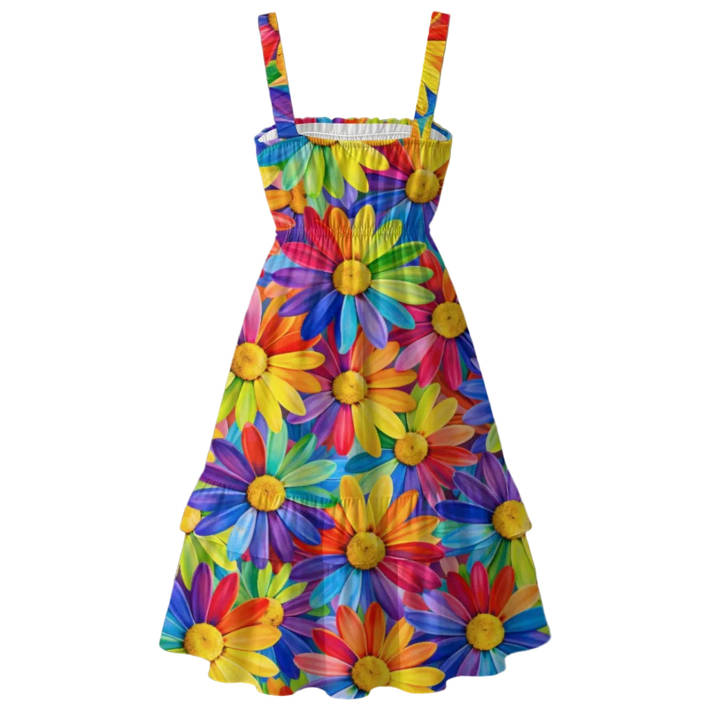 Rainbow Daisy Burst Ruffle Dress