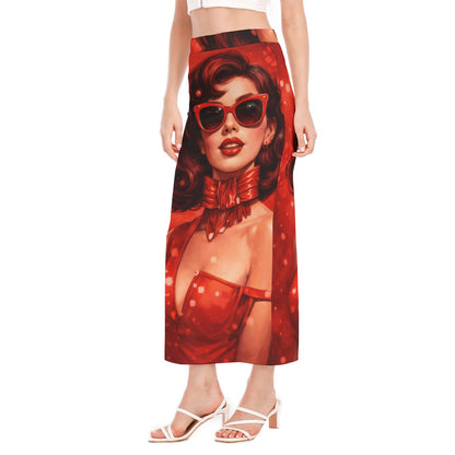 Vintage 60s Retro Red Pin-Up Girl Apparel All-Over Print Women's Side Slit Skirt